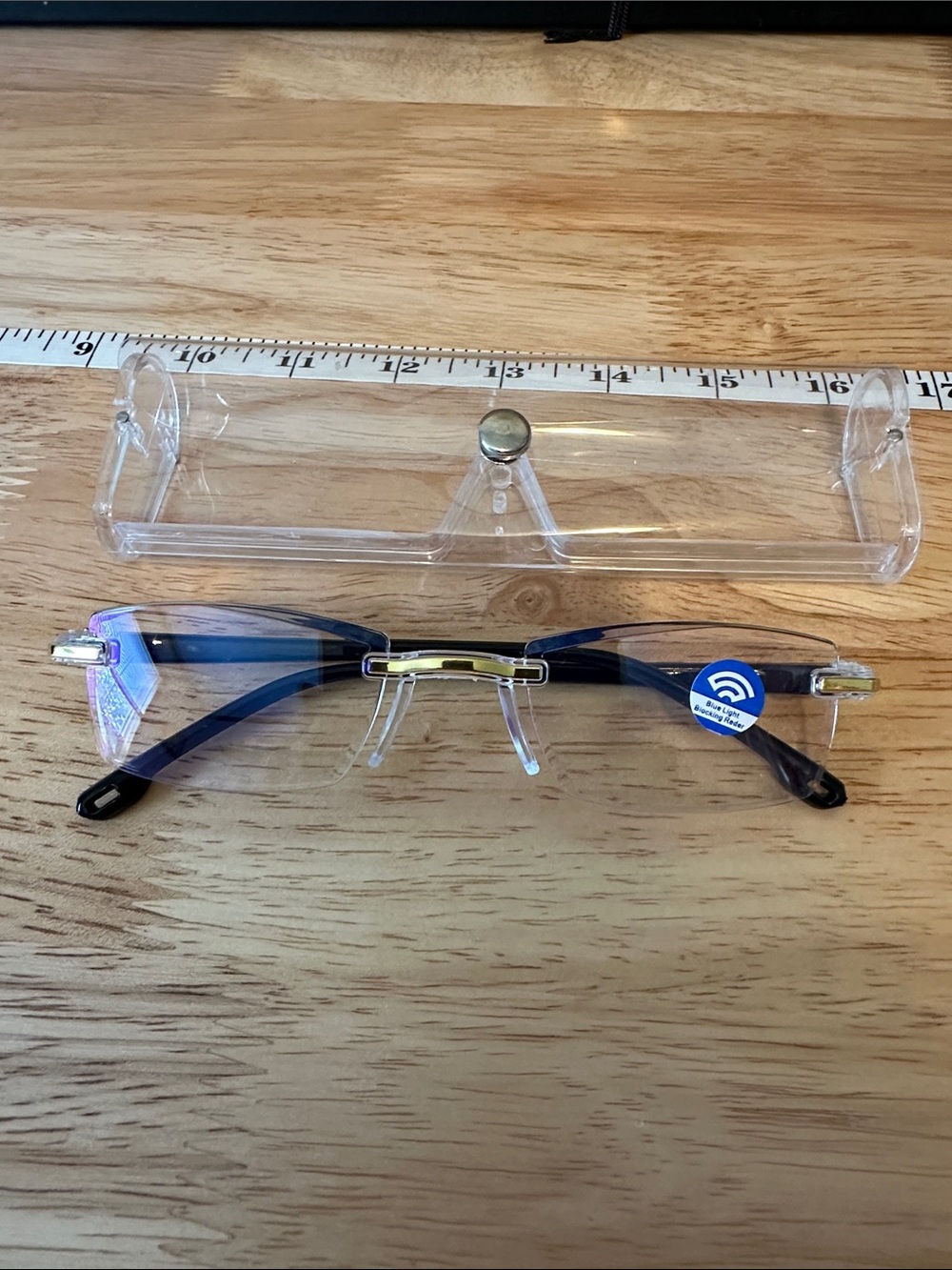 Rimless Reading Glasses with Blue Temples Non Prescription Computer Use.
